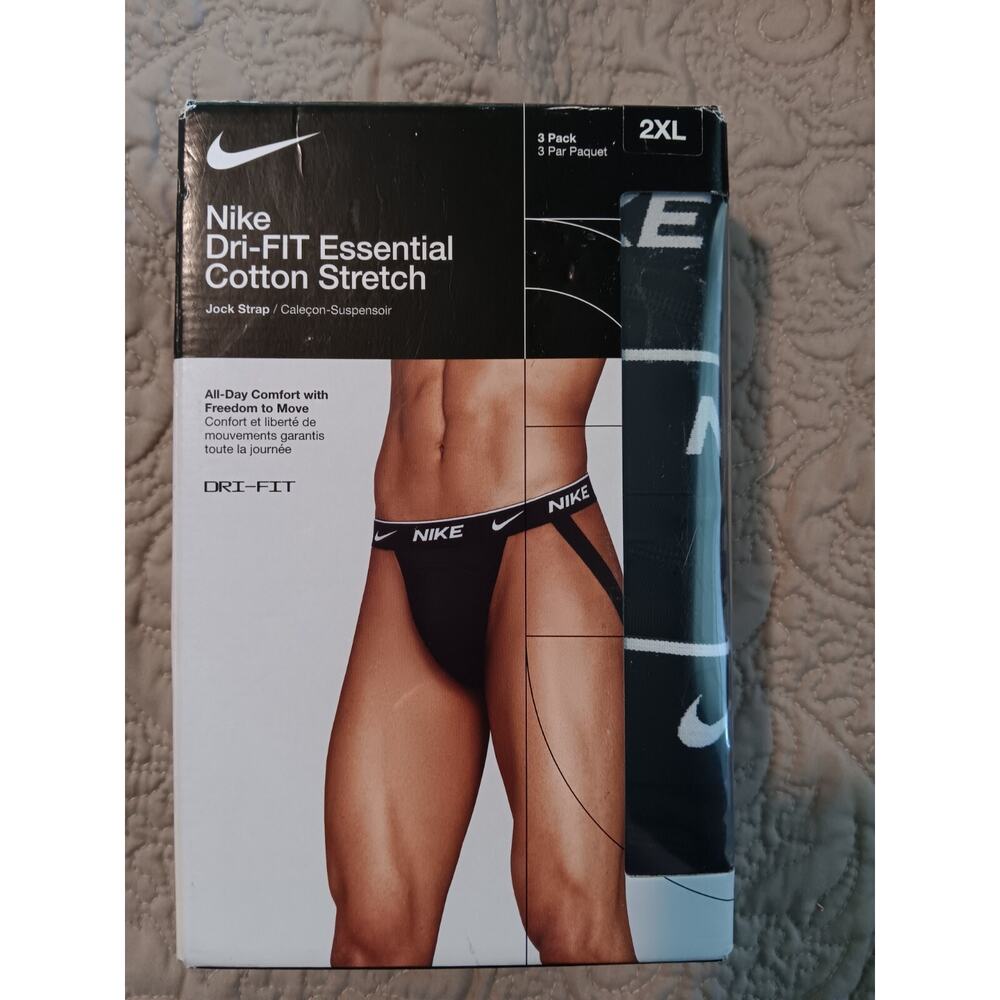 NikeDRI-FIT Essential 3-PackJockStrap Cotton Stretch Black Men Size 2XL (SKU261)